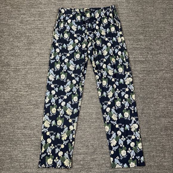 Hanro Lounge Pants Women XL Night Day Fine Lined Print Floral Pajama Cotton NEW